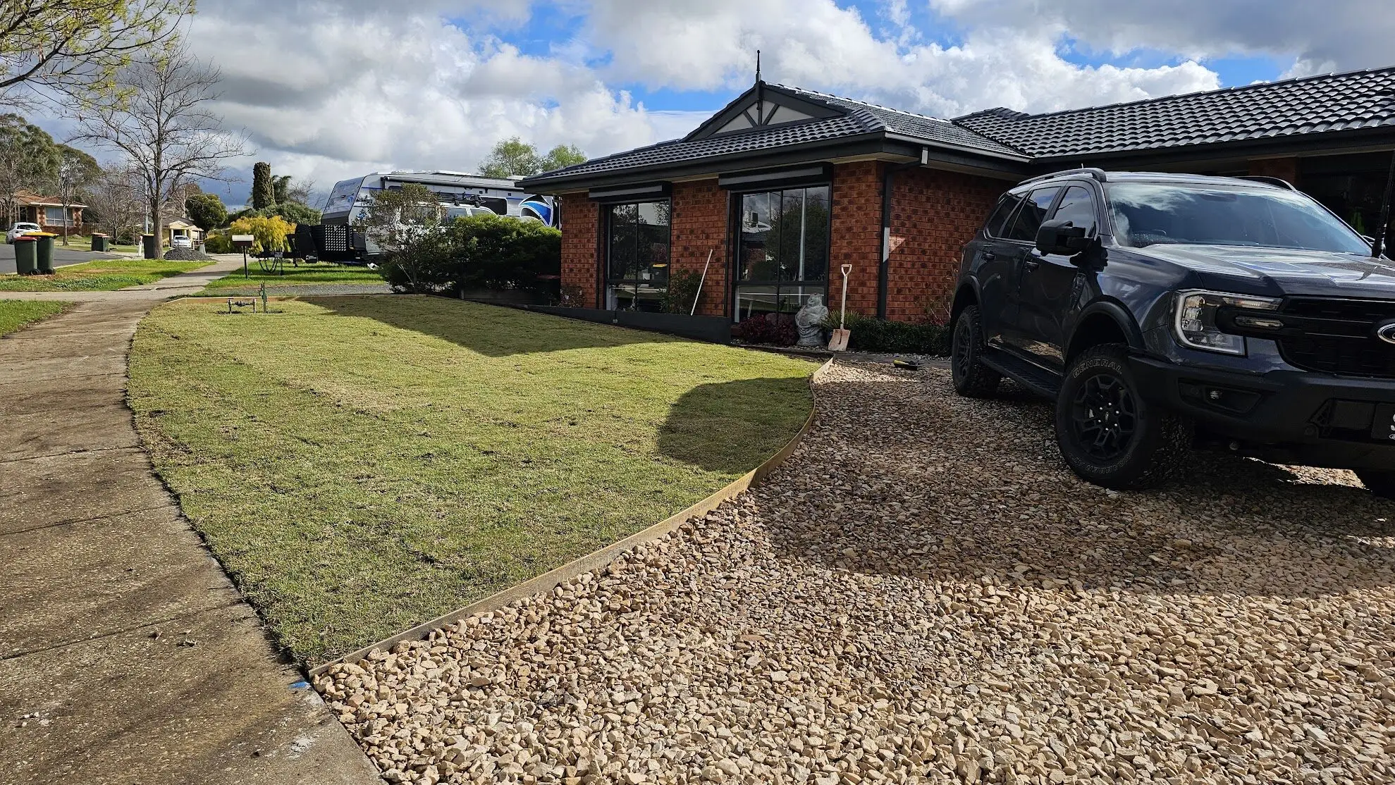 Residential front yard landscaping and lawn installation service by Bullscapes Landscape Construction