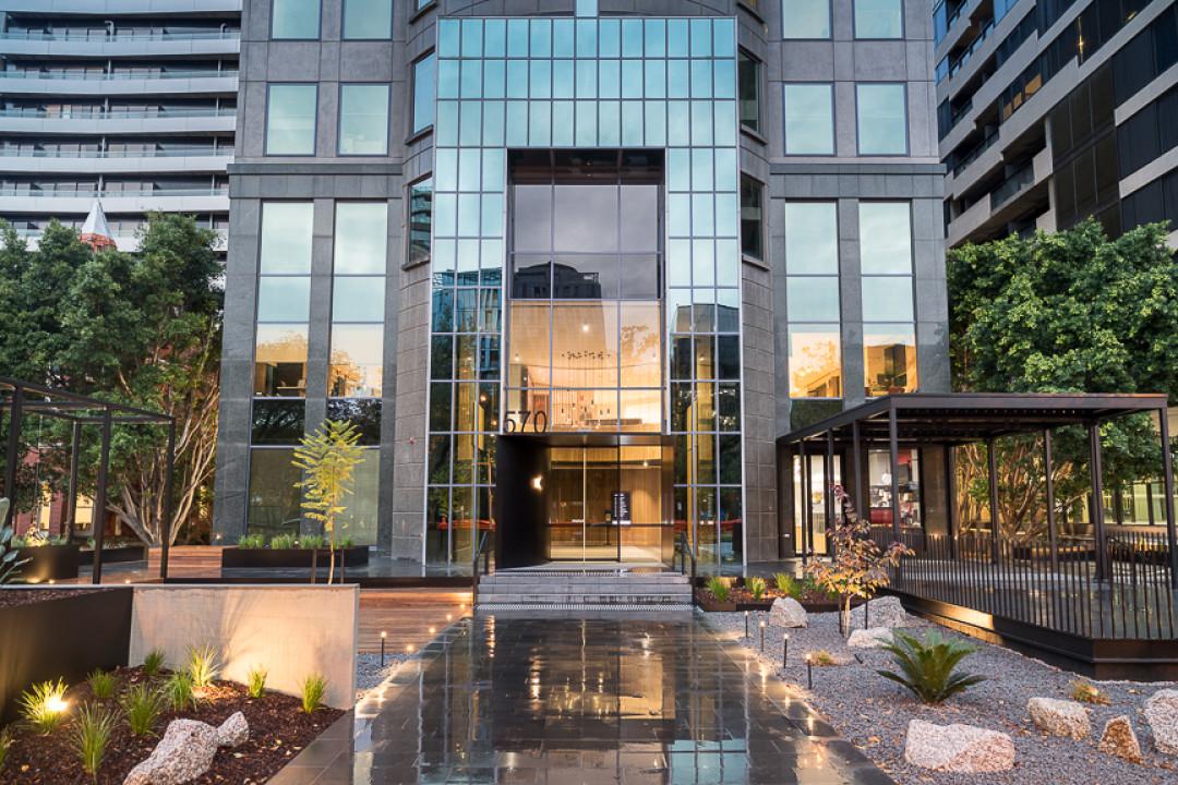 Modern commercial property with professional landscaping and an inviting entrance