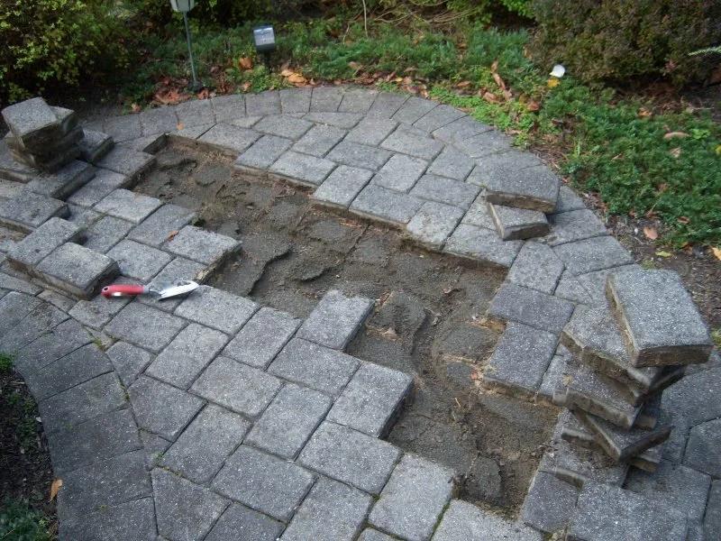 Sinking and uneven pavers caused by movement beneath the paved surface