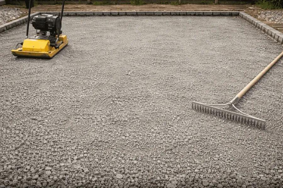Crushed rock base and drainage preparation for paving on reactive Melbourne clay soil